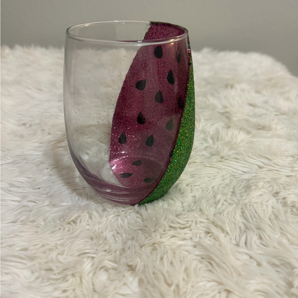 Watermelon-Themed Glitter Wine Glass